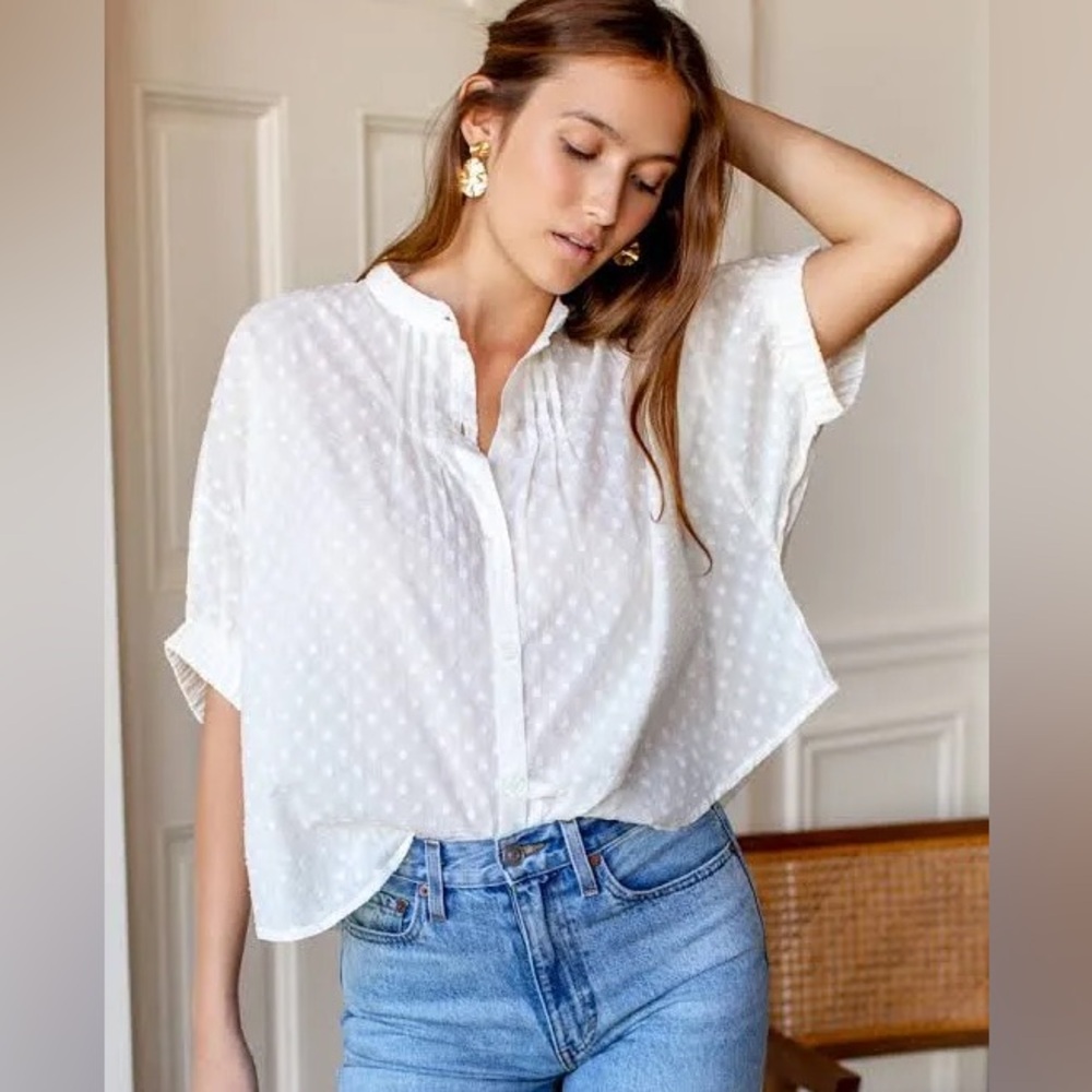 Emerson Fry Mandarin Collar Top Swiss Dot